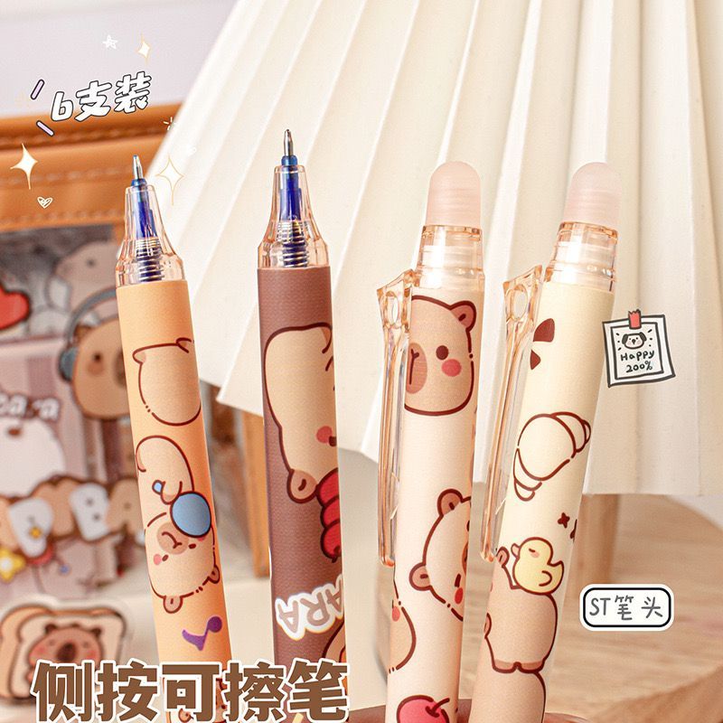 

D3W! Set 6 Pcs Pulpen Gel Dihapus Motif CAPYBARA & SINCHAN Tinta Biru/ Set Alat Tulis isi 6 PCS