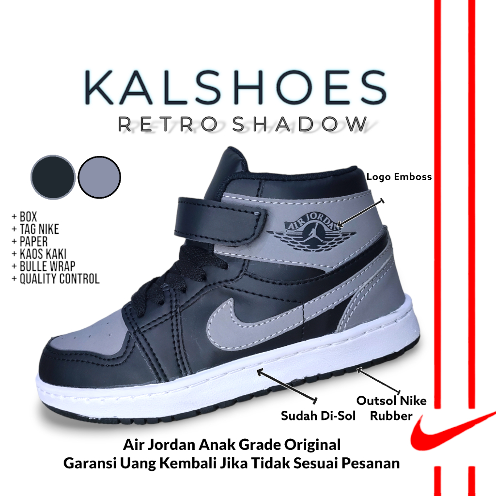 Sepatu Anak Jordan BlackGrey Grade Original High Quality Anak Laki Laki Umur 3 4 5 6 7 8 9 10 Tahun