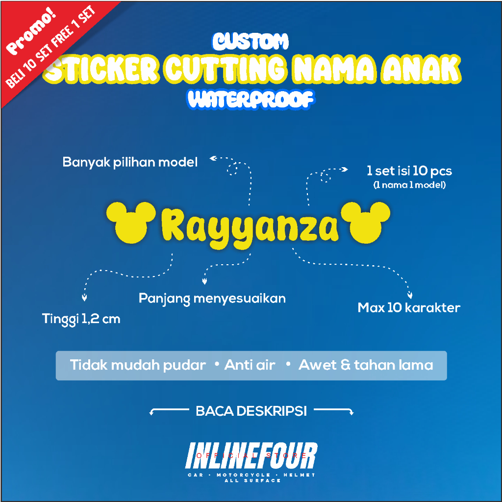 

Sticker Custom Nama Anak 1 Set Isi 10 Pcs Waterproof – Stiker Nama Bebas Request Lucu Unik Cocok untuk Label Barang Anak