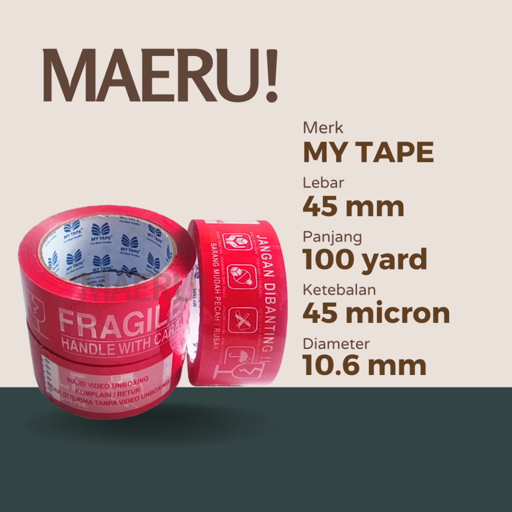 

LAKBAN MYTAPE FRAGILE UNBOXING (MERAH) ISOLASI SELOTIP 45 MM X 100 YARD - Merah