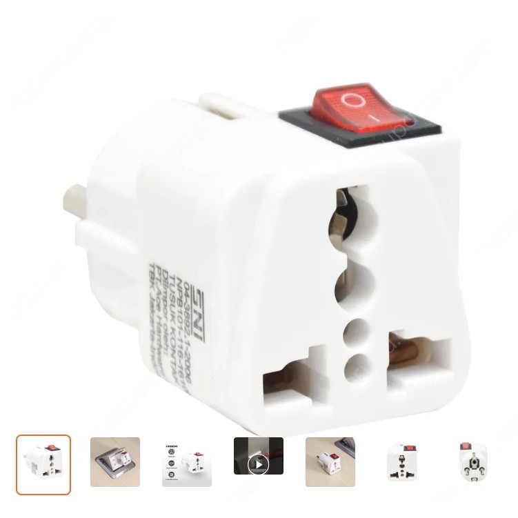 Steker Arde Adaptor Travel Dengan Switch - Putih