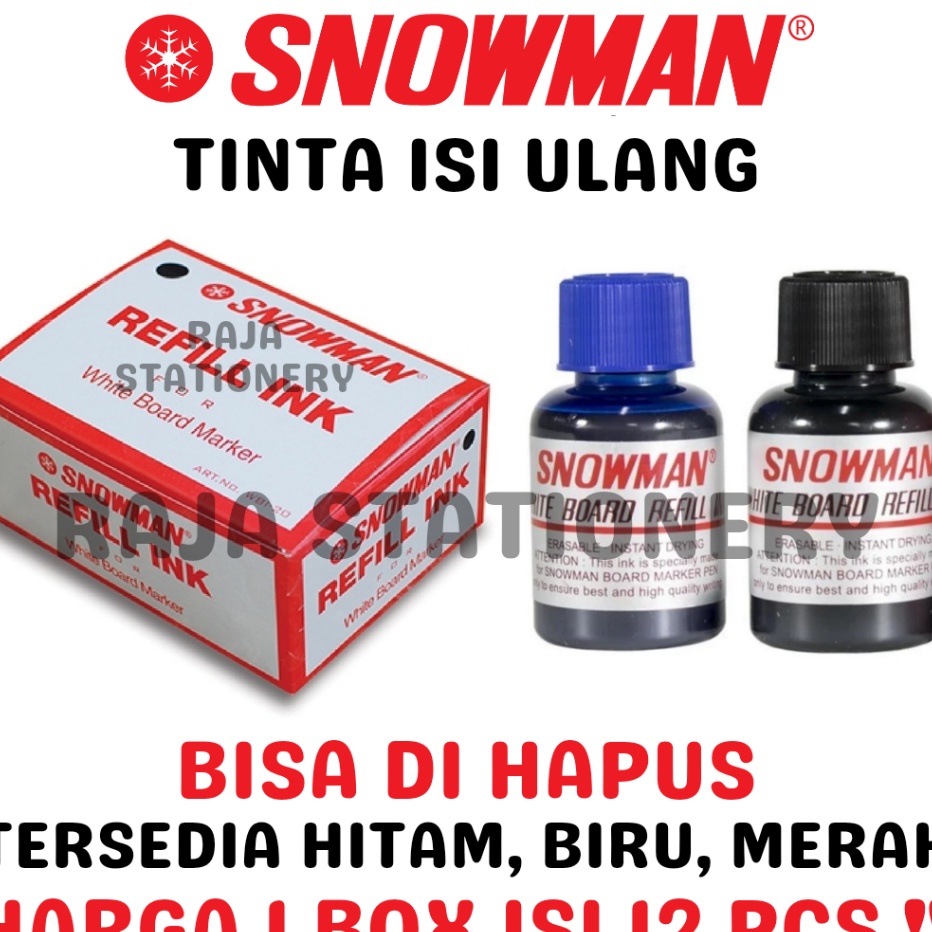 

Khusus SNOWMAN REFILL WHITEBOARD MARKER BLACK BLUE RED ISI TINTA SPIDOL SNOWMAN G12 ABG12 85 HITAM BIRU MERAH LUSIN BOX 12PCS