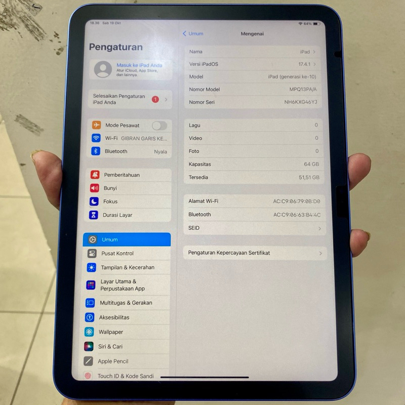 ipad 10 ibox 64 gb wifi fullset original