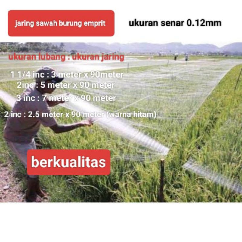 jaring pelindung sawah tanaman padi bahan senar 0.12mm