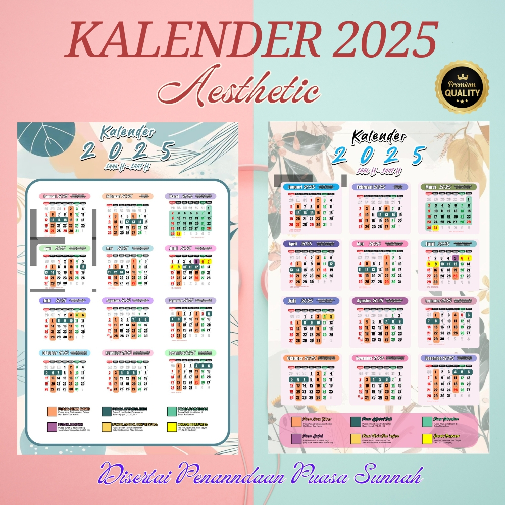 

KALENDER Dinding Aesthetic 2025 Design Cantik Ukuran A3+ Penanggalan Masehi Hijriah dan Jawa Disertai Penandaan Puasa Sunnah Dengan Kertas Putih Premium Tebal