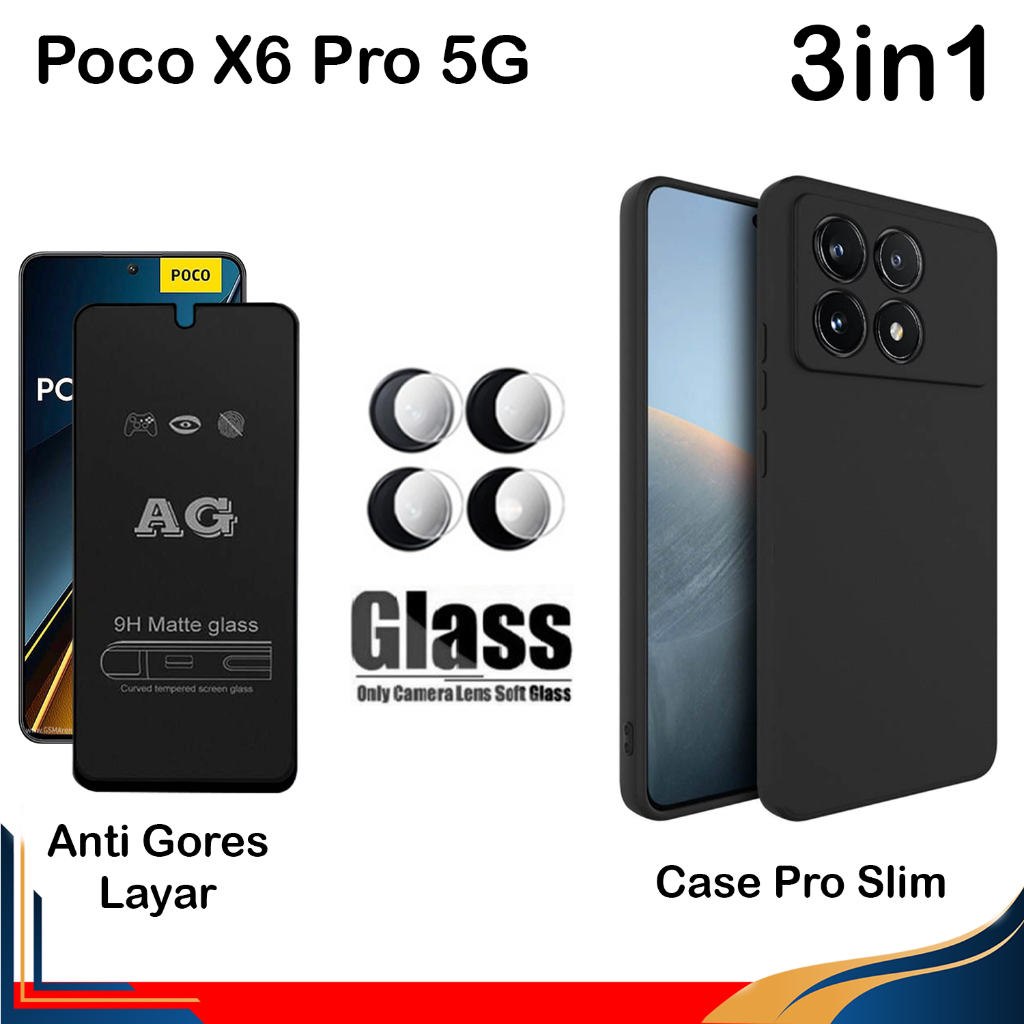 Paket 3in1 Xiaomi Poco  X6 X6 Pro 5G Softcase Slim  Macaron TG Layar & TG Camera