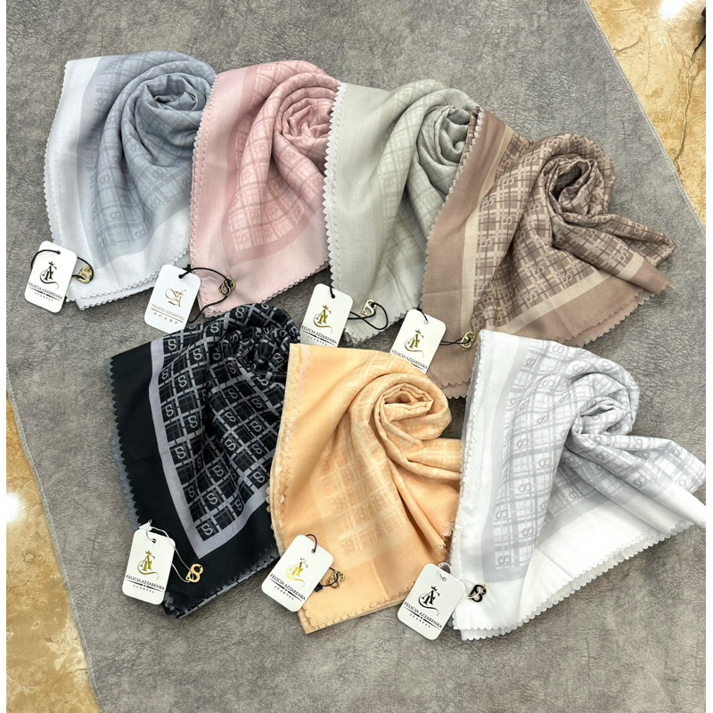 jilbab segiempat buttonscarves printing monogram//terbaru//logo b//terlaris by felicia azzarenka