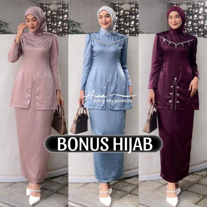 READY JUMBO - FAYRA Oneset Satin Press Body Baju Kurung Melayu Malaysia Kebaya Wisuda Modern Dress P