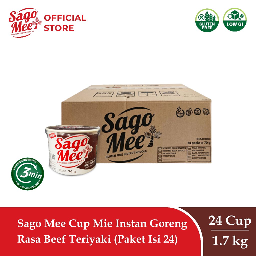 

Sago Mee Gluten Free Mie Instan Cup Goreng Rasa Beef Teriyaki 70g (1 Karton Isi 24)