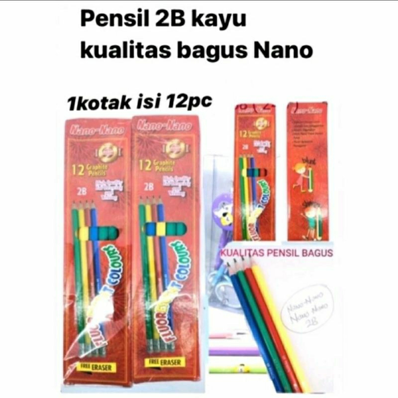 

Pensil 2B Nano-Nano Graphite Pencils High Quality For Drawing And Writing Best Seller Sudah Raut Dengan Penghapus