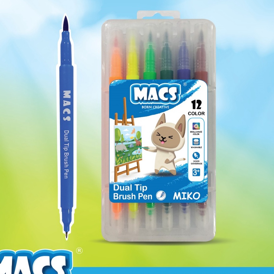 

HJ6 MACS Dual Tip Brush Pen Marker Color 12 Warna