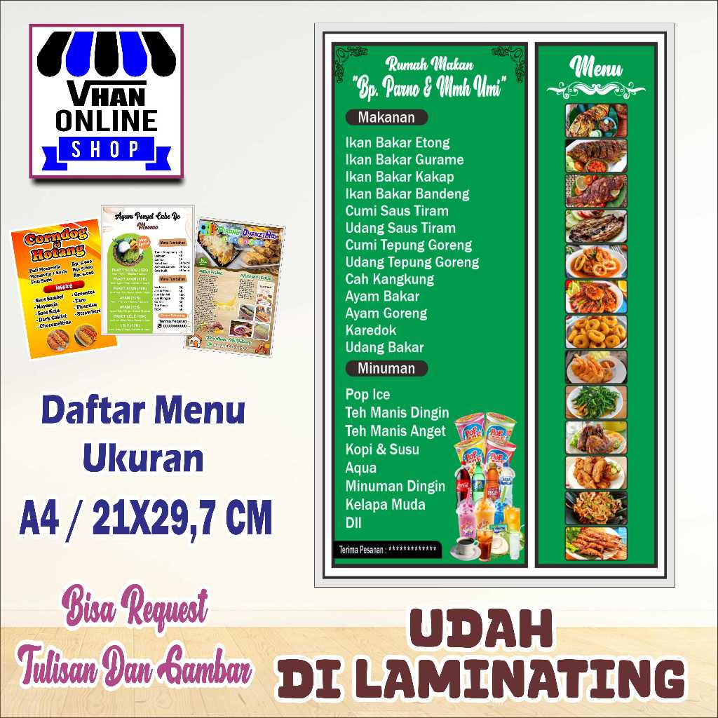 

Cetak Daftar Menu Bahan Kertas Dilaminating Rumah Makan