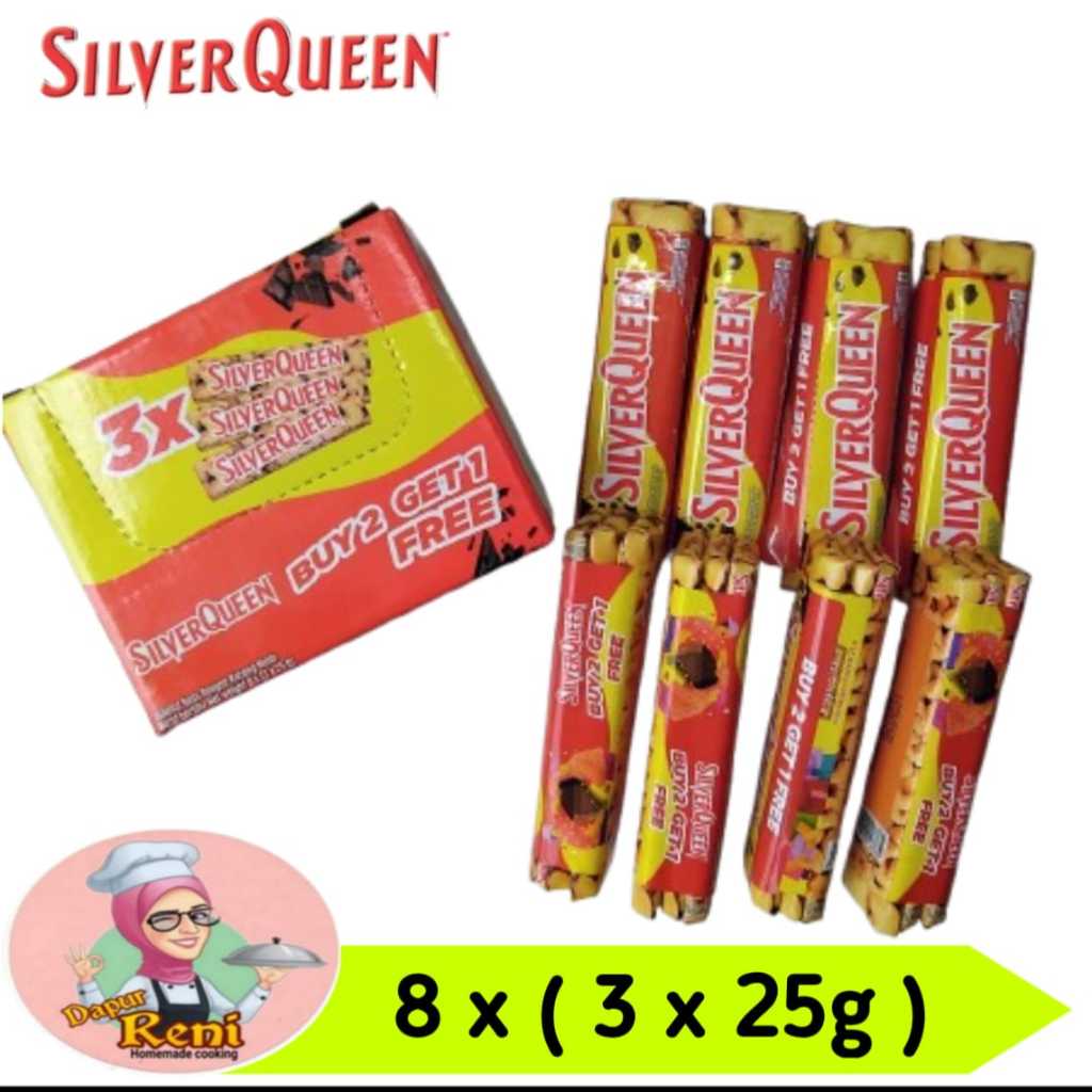 

Silverqueen coklat 1 box isi 24pcs x 25g,buy 2 get 1