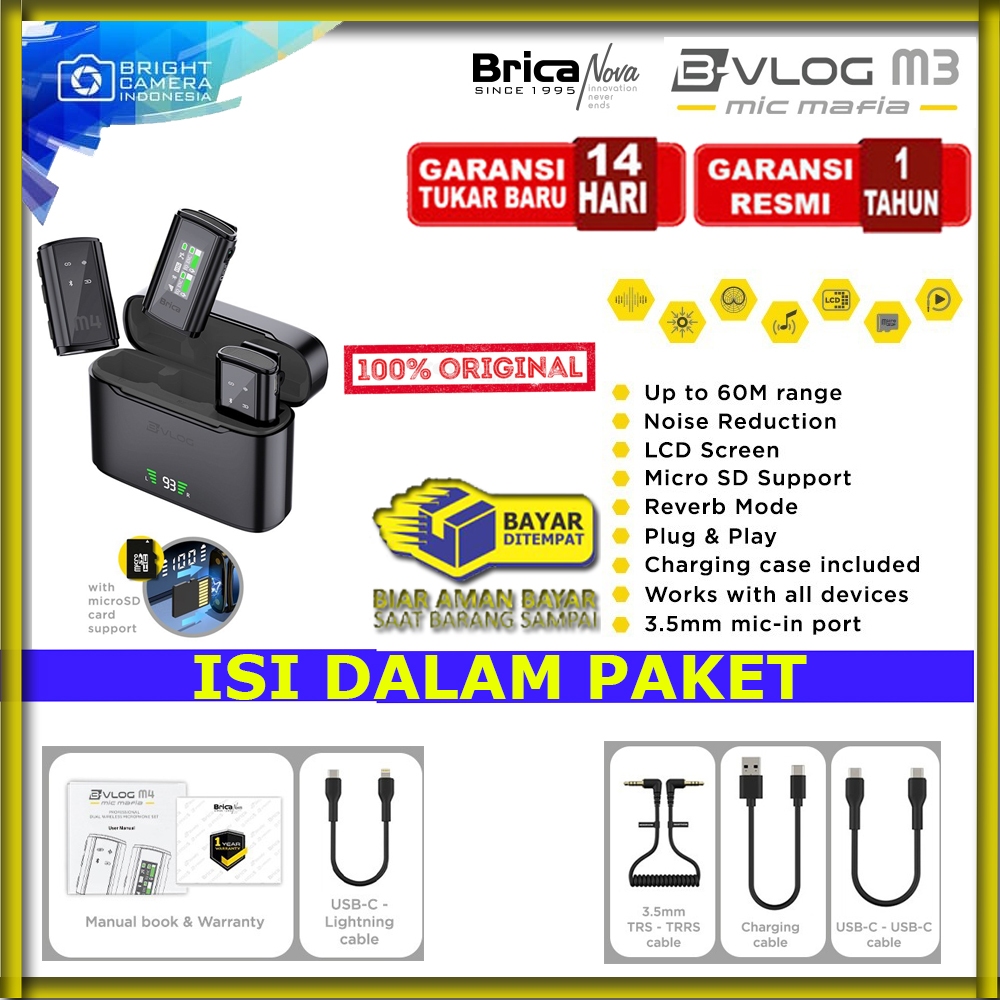 Brica B-VLOG M4 Dual Wireless Microphone - Clip On Mic Vlog - With Charging Case Mic Wireless BVLOG