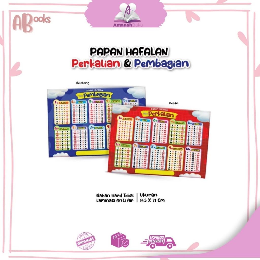 

AB//Table Papan Hapalan Perkalian & Pembagian Bahan Hard Tebal Laminasi Anti Air Ukuran 14,5 x 21 cm ( Table Hafalan )