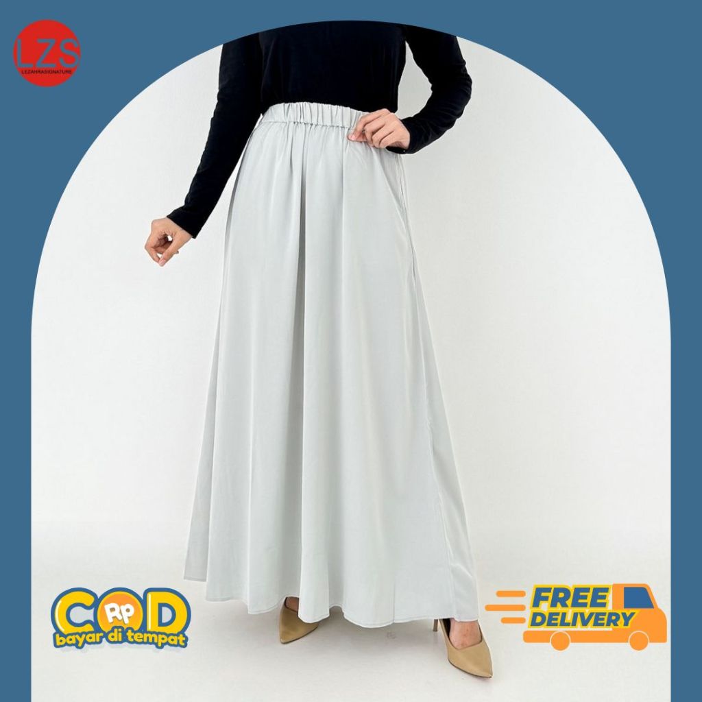 Rok Panjang Kuliah Adem Ootd Wanita | Rok Kondangan A-Line Payung Satin Silk Lebar Klok Muslim Wanit