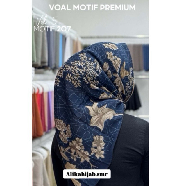 HIJAB VOAL MOTIF BUNGA NAVY