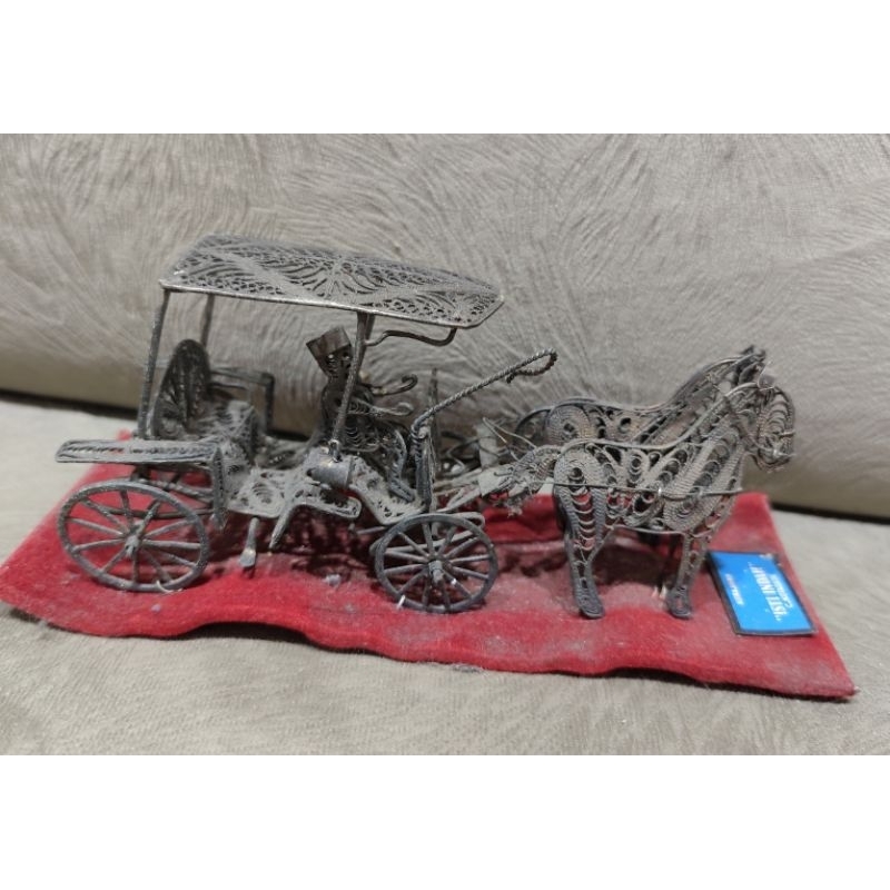 Pajangan Delman Perak Andong Vintage Silver tua Minus Kusam Jadul 19cm