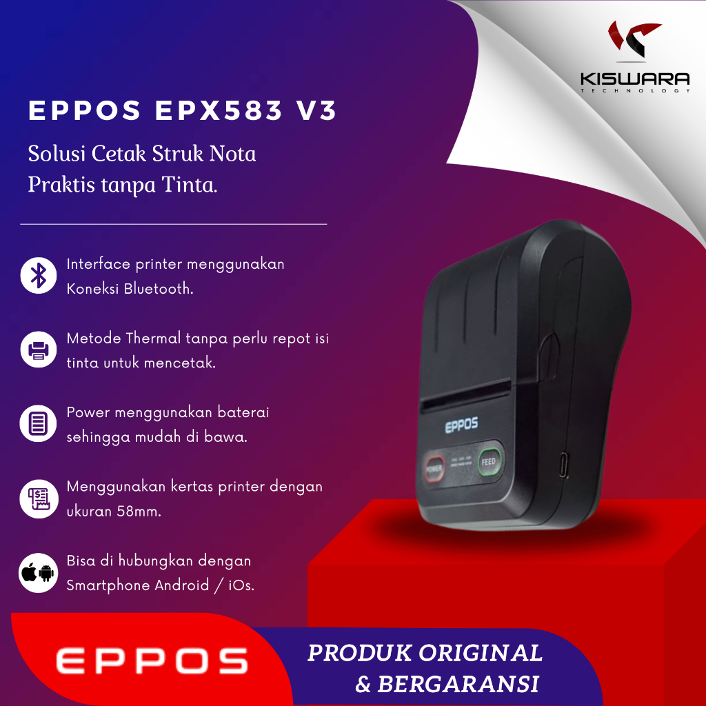 EPPOS EPX-583 V3  Printer Thermal printer bluetooth portable mini baterai