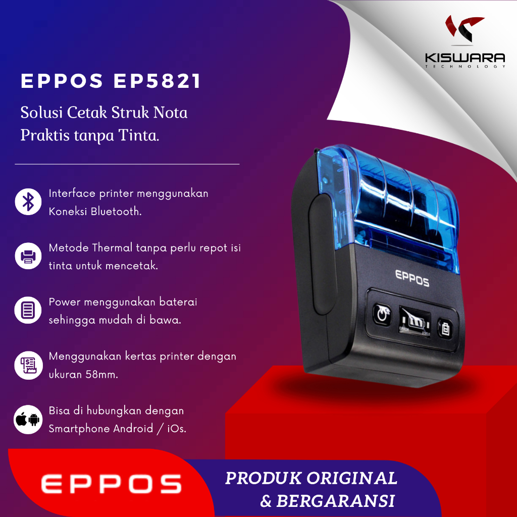 EPPOS EP5821 Printer Thermal printer bluetooth portable mini baterai
