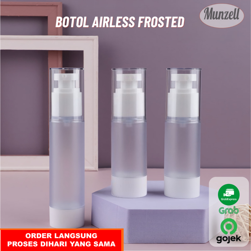 Botol Airless PUMP FROSTED -15,30,50,100ml Lotion / Serum Travel Size Refillable Bottle Vacuum