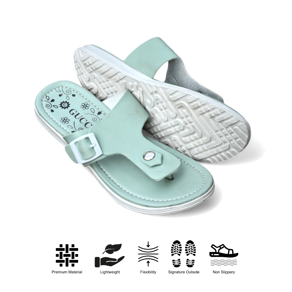 Sandal Slide Wanita Gucci Import Grade Original Sandal Spons Cewek Motif Bunga Flat Shoes Korean Sty