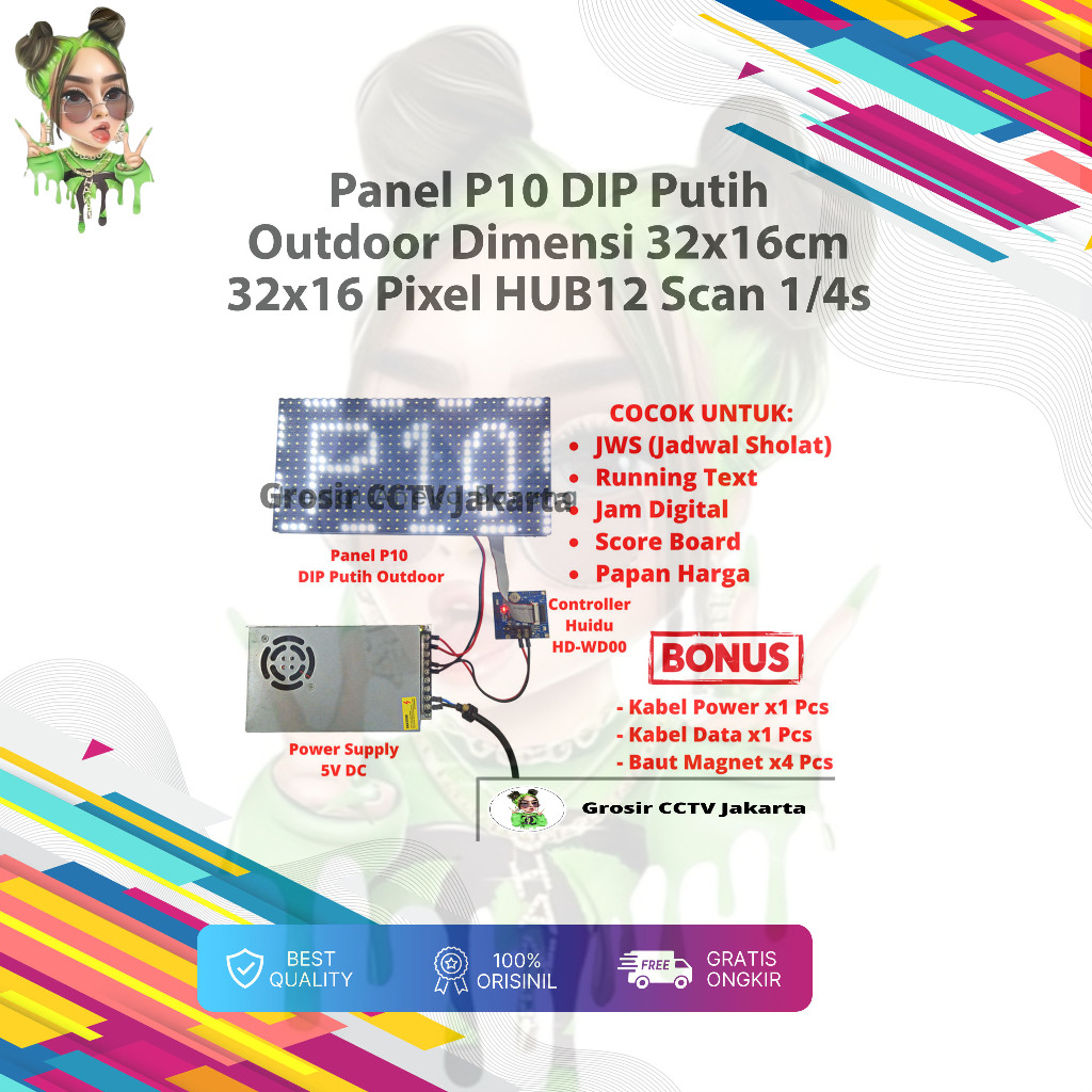 Panel Module Modul LED P10 Running Text DIP White Putih Outdoor
