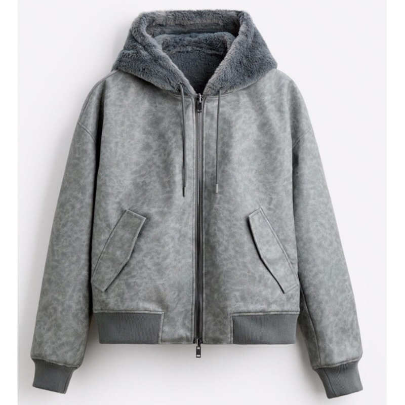 ZARA Men Jacket Reversible Bomber Jaket Pria Grey