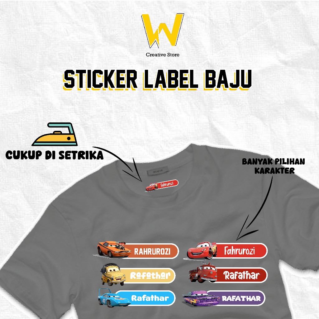 

Sablon Setrika Custom Label Nama Anak Isi 20 50 100 Karakter Mcqueen Disney