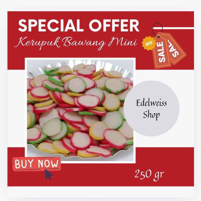 

Kerupuk Krupuk Bawang Mini Warna Warni Mentah Enak Gurih Kerupuk Bubur Kerupuk Seblak ( EDW - KRB 00033 )