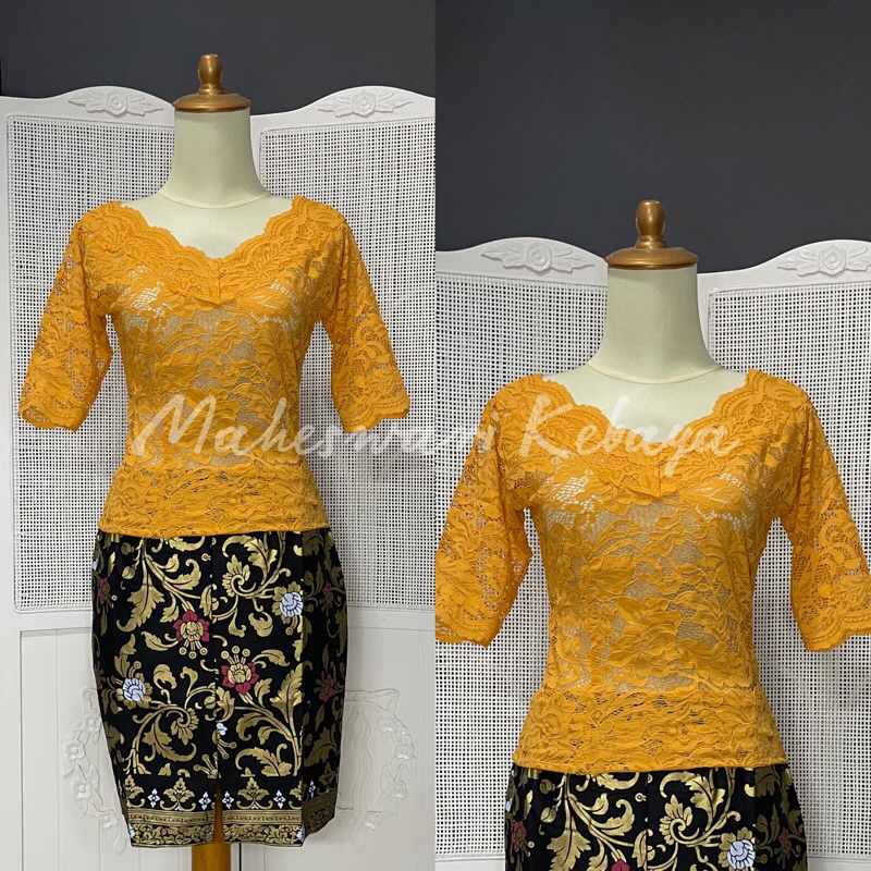 Kebaya Bali Set Sabrina Mustard Rok Pendek