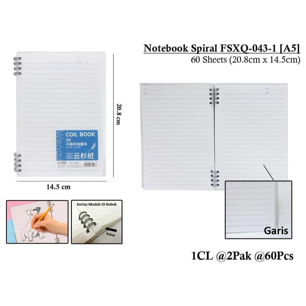 

WENGU NOTEBOOK SPIRAL RING ORIGINAL - BUKU CATATAN SPIRAL 60 LEMBAR Fsxq-043-1 A5 B5