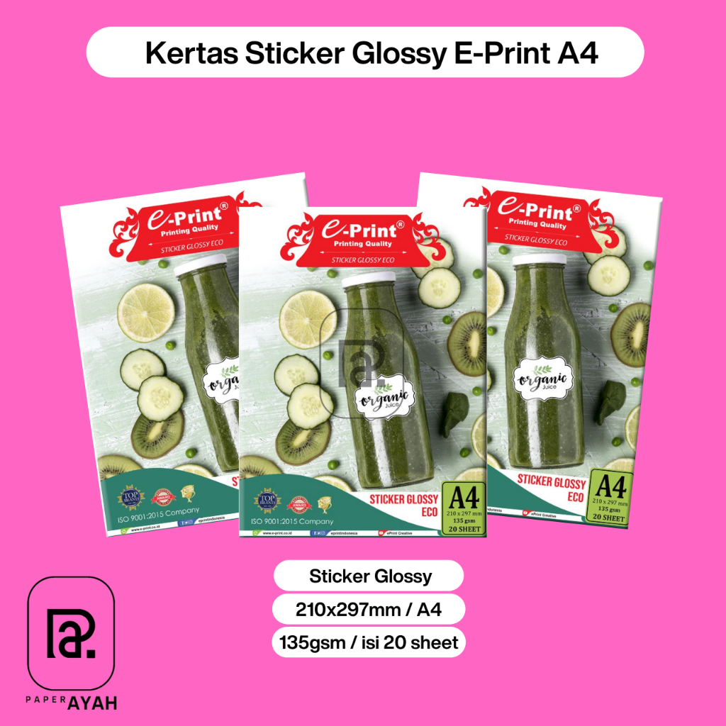 

Eprint Kertas Glossy Sticker Eco e-print A4 135gsm Eco Glossy Sticker Paper