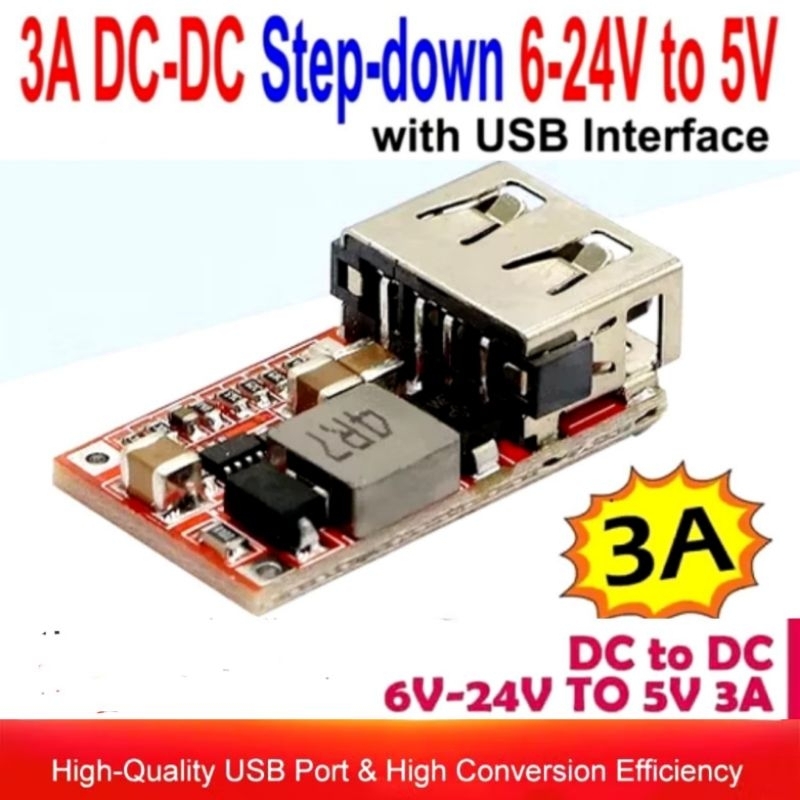 STEP DOWN DC TO DC USB CONVERTER 6V-24V TO 5V 3A MODULE USB CHARGER