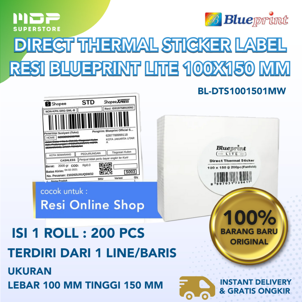 

KERTAS LABEL BARCODE BLUEPRINT LITE UK 100MM X 150MM 1LINE BL-DTS1001501MW CF(ISI 200PCS)