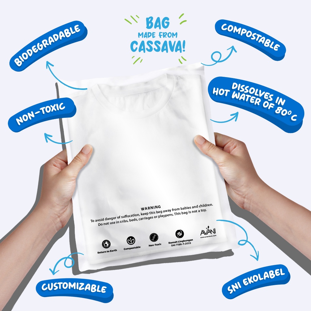 Avani - Polybag Cassava Large - Kantong Polymailer Ramah Lingkungan- Packaging Bag Eco Friendly - 50