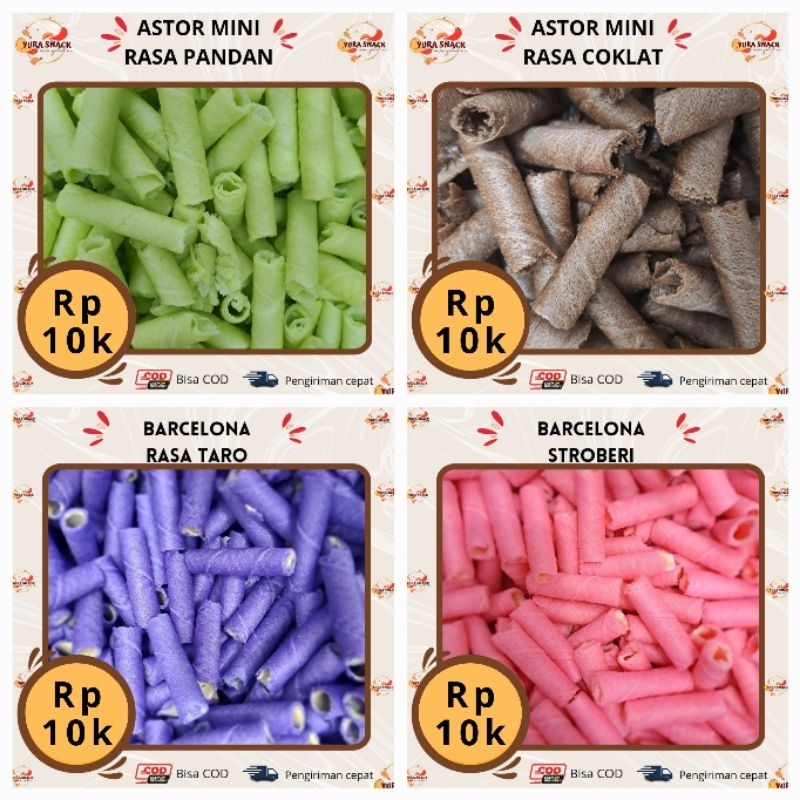 

Astor Mini Barcelona Varian Rasa Chocolate,Pandan,Strobery,Vanila Susu,Kemasan 250grBarcelona Wafer Cream