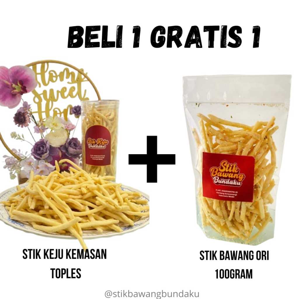 

Stik Keju Bundaku Kemasan Toples Beli 1 Gratis 1 Stik Bawang 100gram