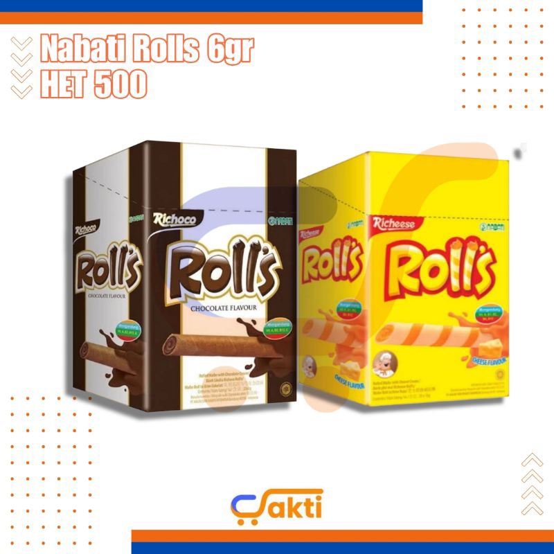 

Rolls Nabati Wafer Rolls 500 Rasa Coklat Keju 1 Box Isi 20pcs x 6gr