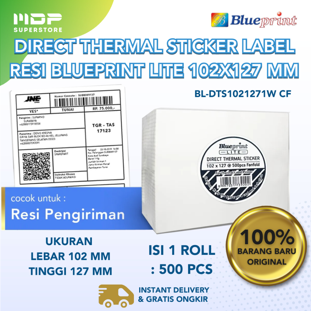 

Direct Thermal Sticker Label Resi BLUEPRINT Lite 102x127 mm (DTS1021271W CF (ISI 500PCS)