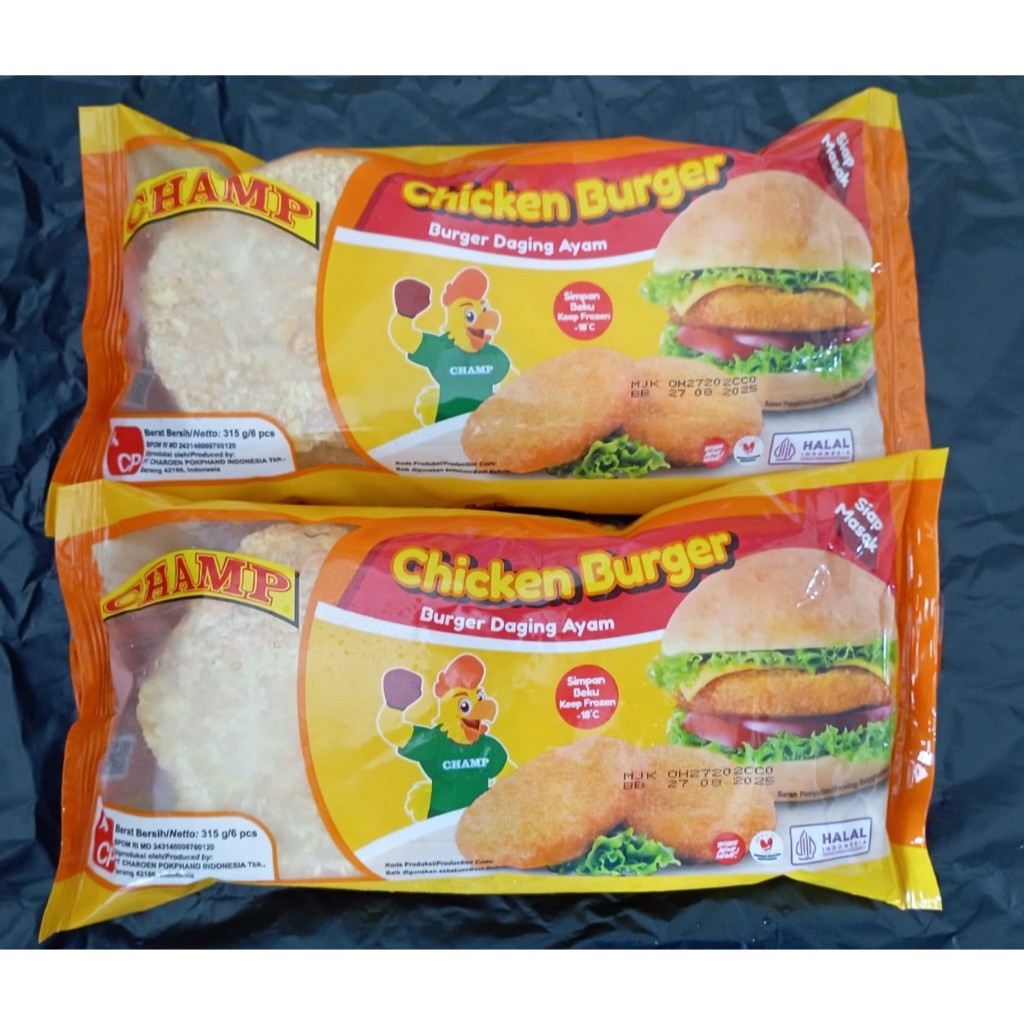 

Champ Burger Ayam 315gr isi 6pcs