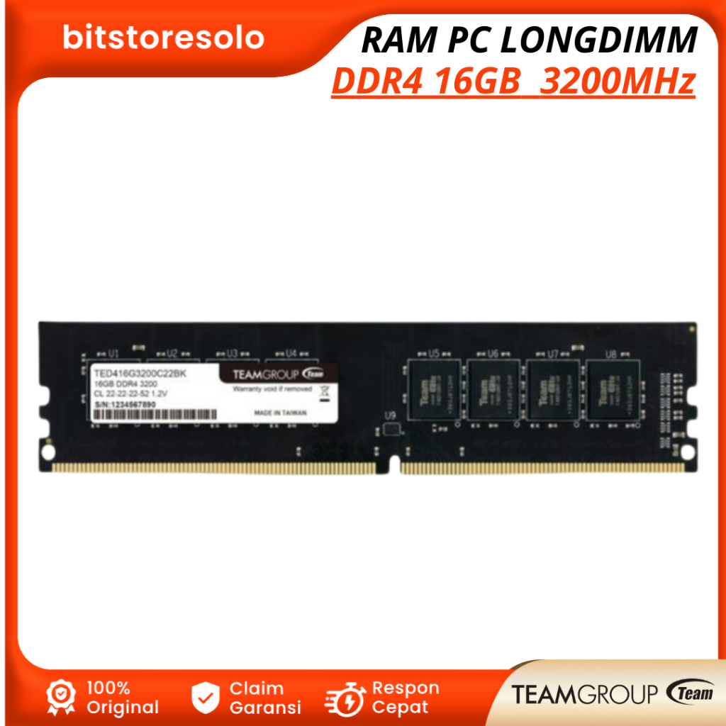 Ram PC TeamGroup Elite DDR4 16GB (1X16GB) 3200MHz RAM Komputer Longdimm