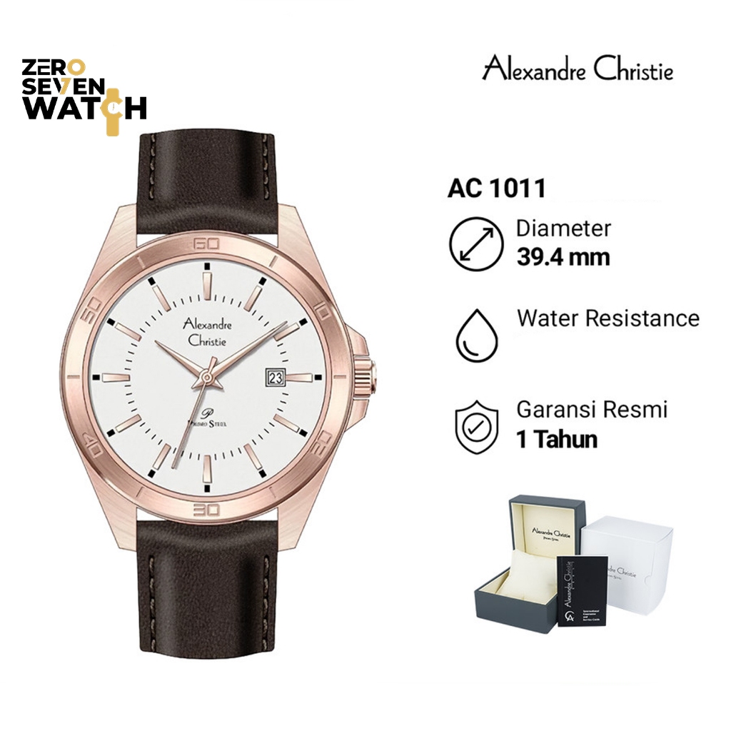 Jam Tangan Pria Alexandre Christie AC 1011 AC1011 Original Leather - Brown Rosegold
