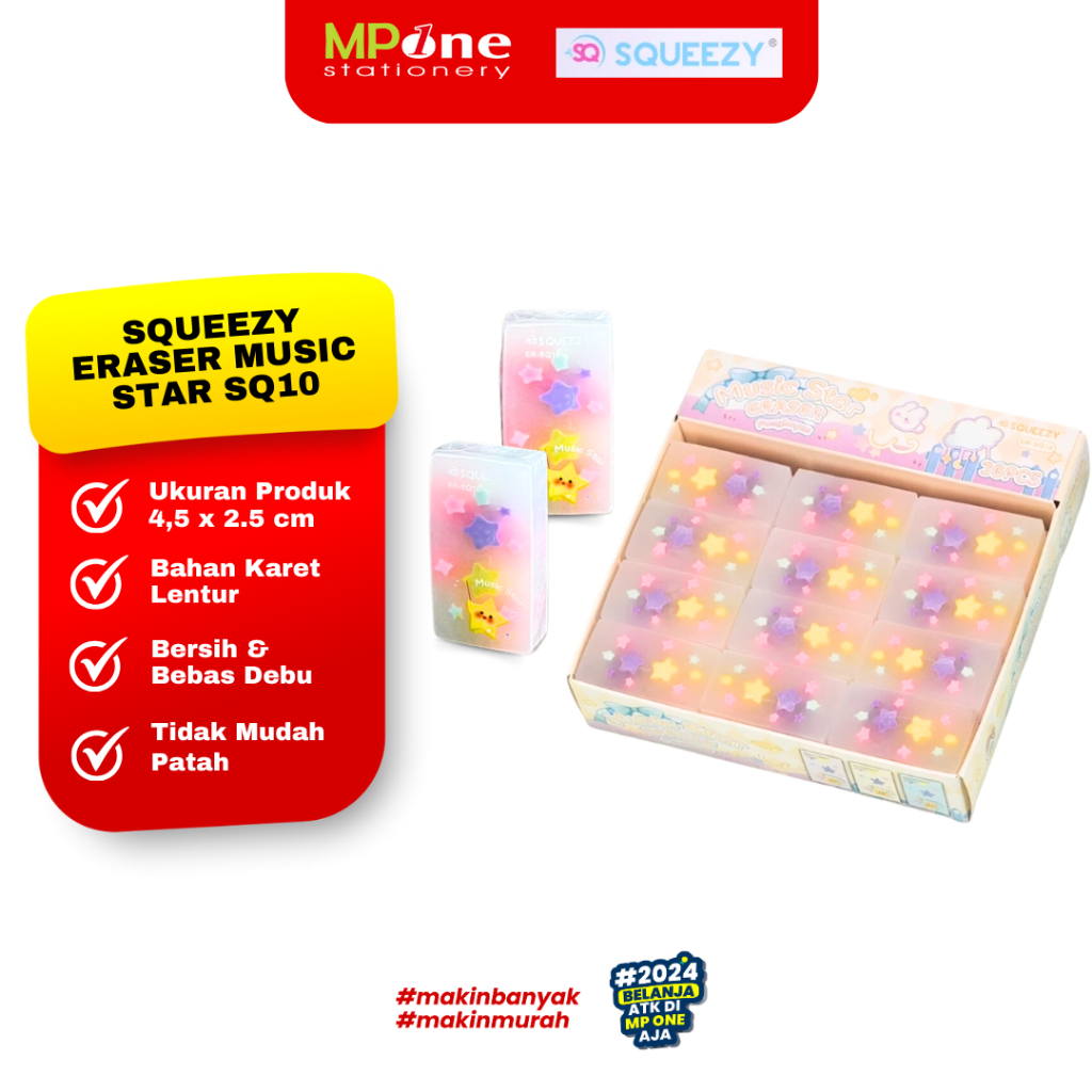 

(1pcs) Squeezy Penghapus Kotak Music Star SQ10 / Eraser Motif Music Star Penghapus pensil Karet Lentur Squeezy SQ10