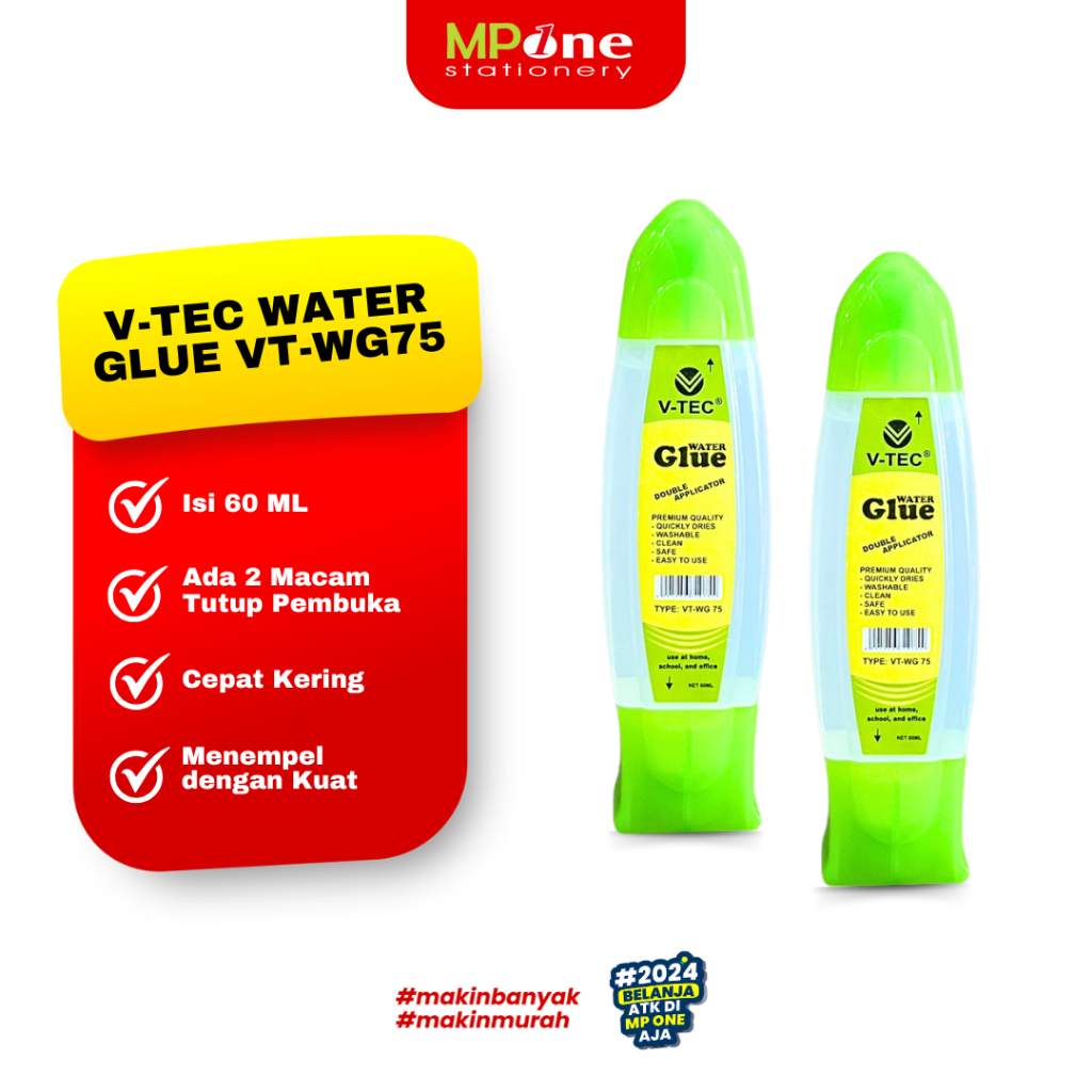 

(1 PCS) V-tec Lem Cair Double applicator Isi 60 ML VT-WG / Lem Cair Water Glue Serbaguna dengan 2 Aplikator