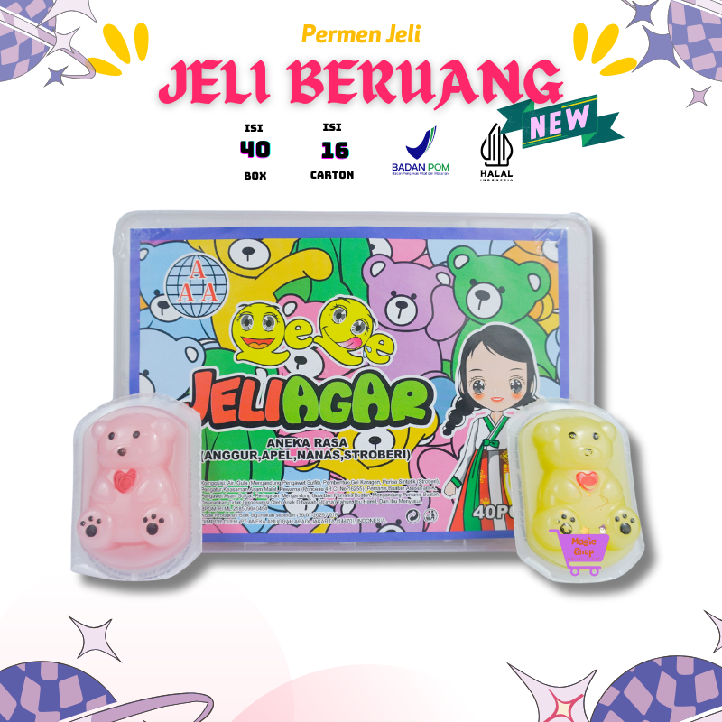 

PERMEN ANEKA JELI BOX ISI 40 PCS / JELI DOT MATA BONEKA KEPITING QEQE TOPLES BOX / JELLY 1 kg