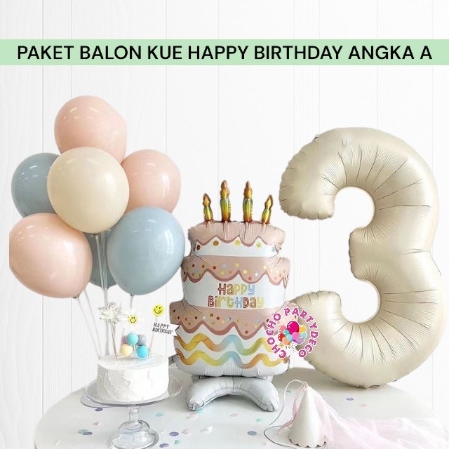 Paket Balon KUE HAPPY BIRTHDAY ANGKA A / Dekorasi Ulang Tahun Angka Kue Ulang Tahun