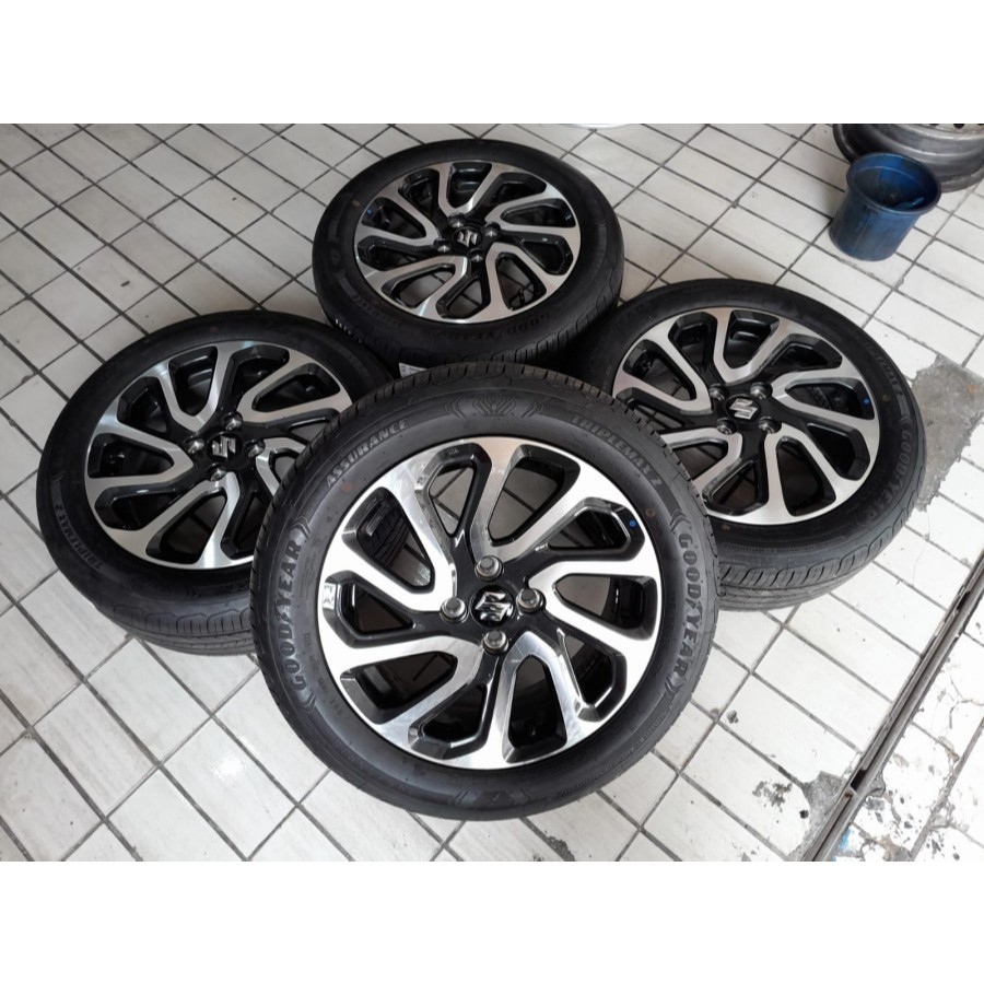 VELG MOBIL ORI STD BALENO RING 16 LEBAR 6 4X100 ET50 BAN GOODYEAR 195/55R16 AGYA AYLA SIGRA SWIFT IG