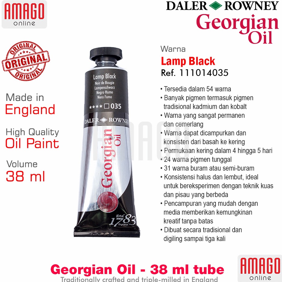 

KODE G7O Cat Minyak Lukis DALERROWNEY Georgian Oil 38 ml Lamp Black 1111435