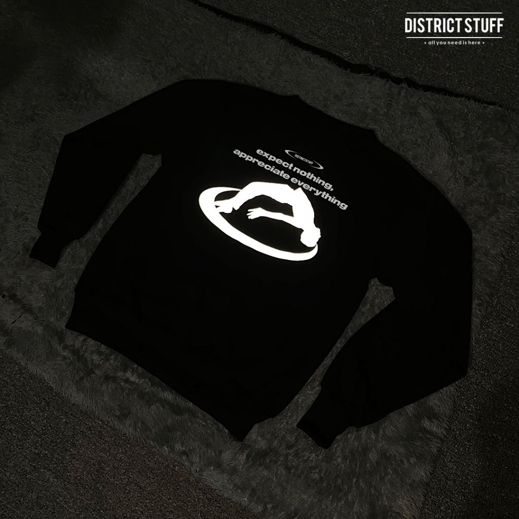 Sweater Reflektif Nyala Expect Nothing Crewneck Pria Wanita Cotton Fleece Premium
